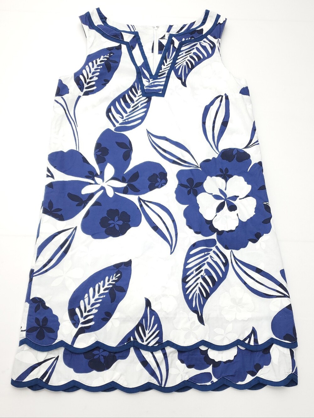 Lilly Pulitzer Blue/White Floral Sleeveless Shift Dress Scalloped Hem Cotton 8 - Picture 3 of 9